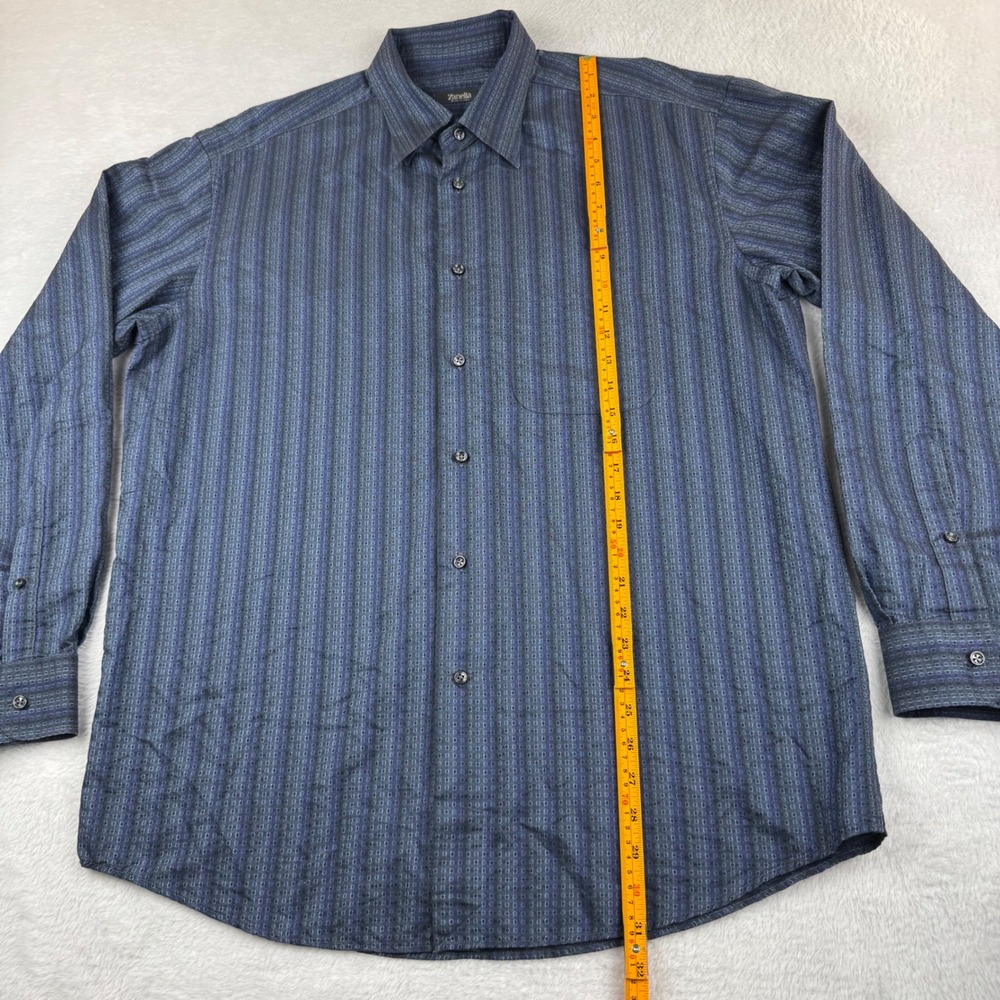 Zanella Button Up Shirt Mens XL Blue Striped Geometric Harold HBD Made In Italy - Picture 5 of 12
